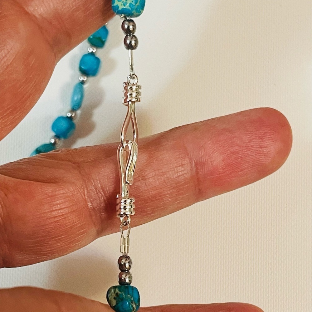 Southwest Turquoise Jasper Silver Pearl Beads Necklace Silver Plated Clasp 19” - Picture 3 of 6